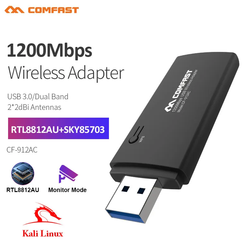 Adaptador WiFi RTL8812AU 1200Mbps USB3.0 2.4G & 5G Auditoría