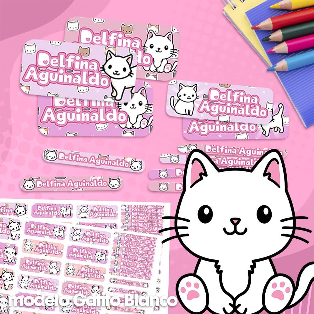 Etiquetas Escolares - Gatito Blanco